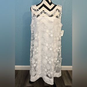 Dress Barn White Dress with Embroidered Flowers